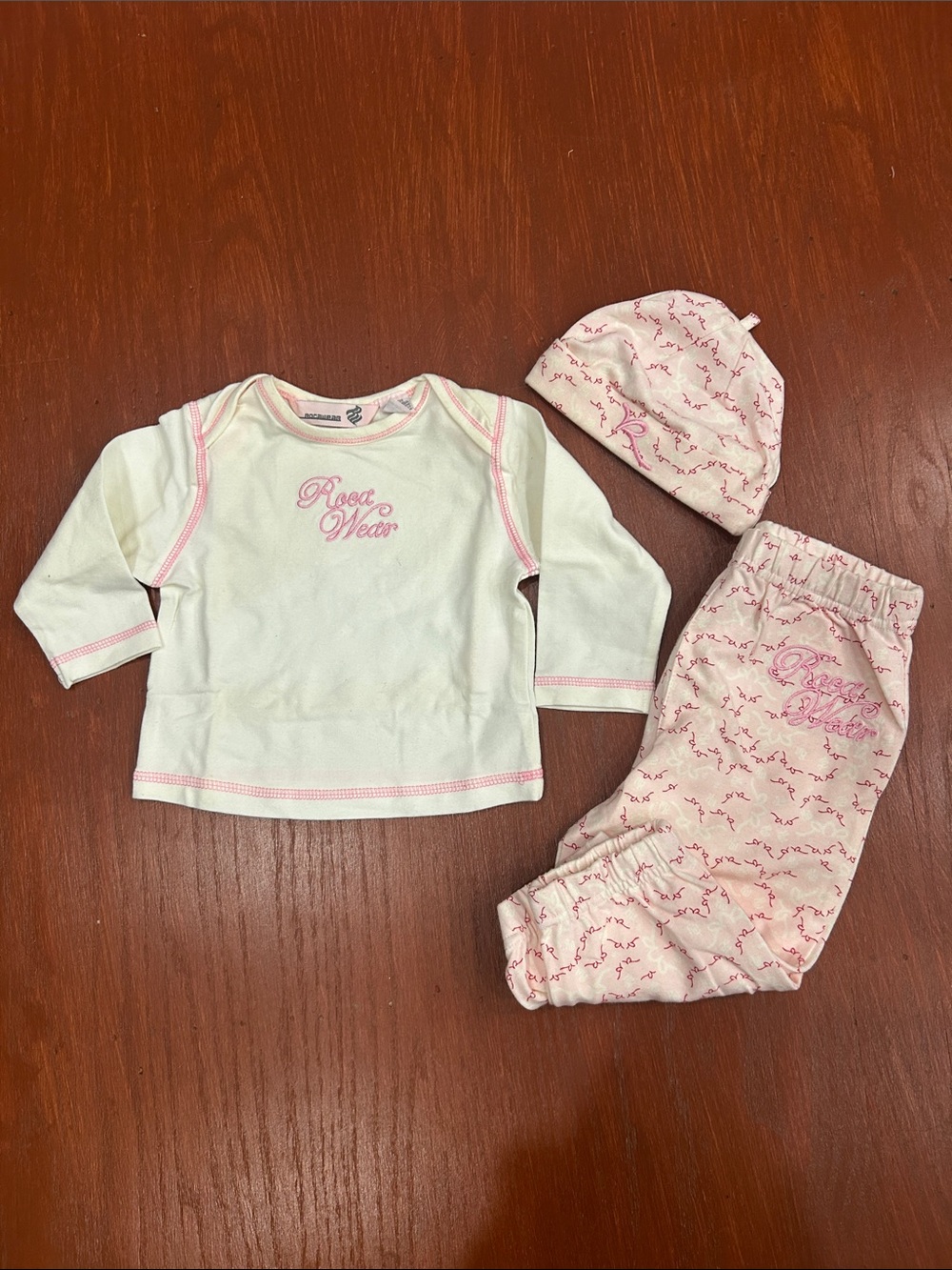Rocawear Cream and Pink Infant 3pc Set with Hat